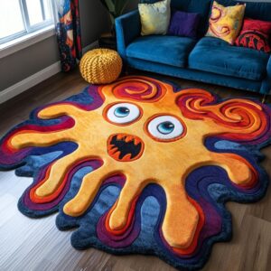 Handmade Wool Monster Rug – Irregular Shape Cartoon Carpet
