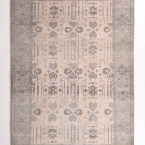 Hand-Knotted Geometric Oushak Wool Area Rug